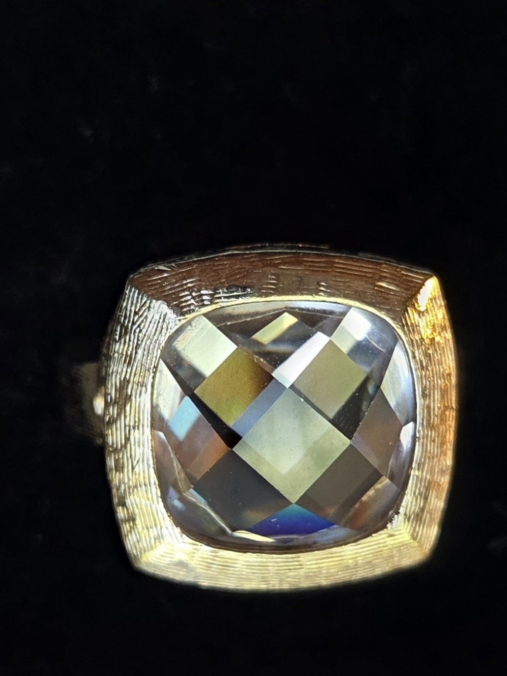 Gold-Tone Sterling Cushion Crystal Statement Ring - Women Jewelry